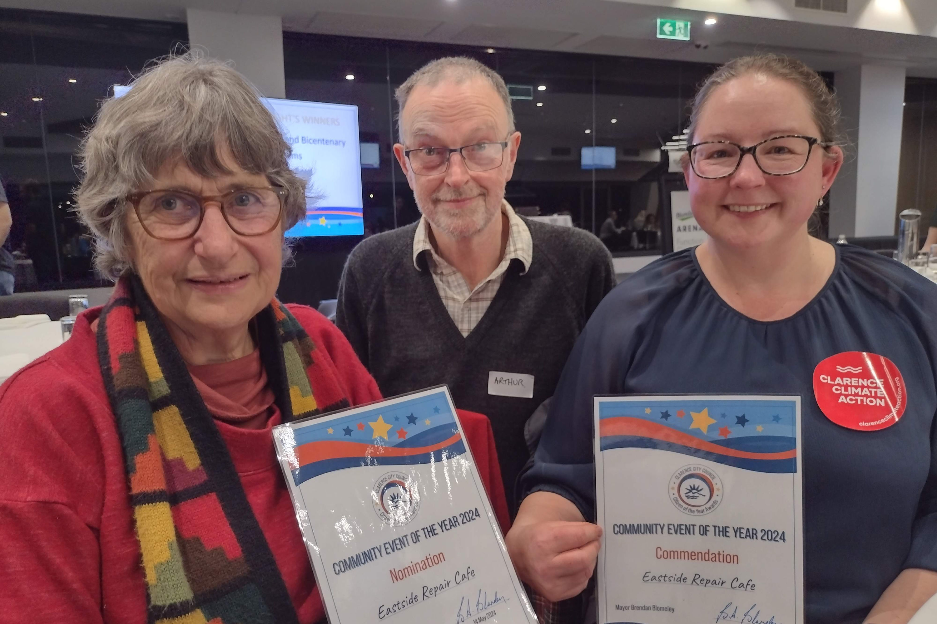 Ailsa Fergusson, Arthur Edwards and Ruth Osborne at Clarence Gala celebration. Photo: Jo Castillo.